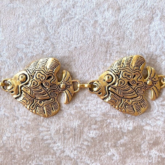 VINTAGE Gold Tone Tropical Angel Fish Chain Belt Metal Cinch Waist Lobster Clasp - Picture 7 of 16